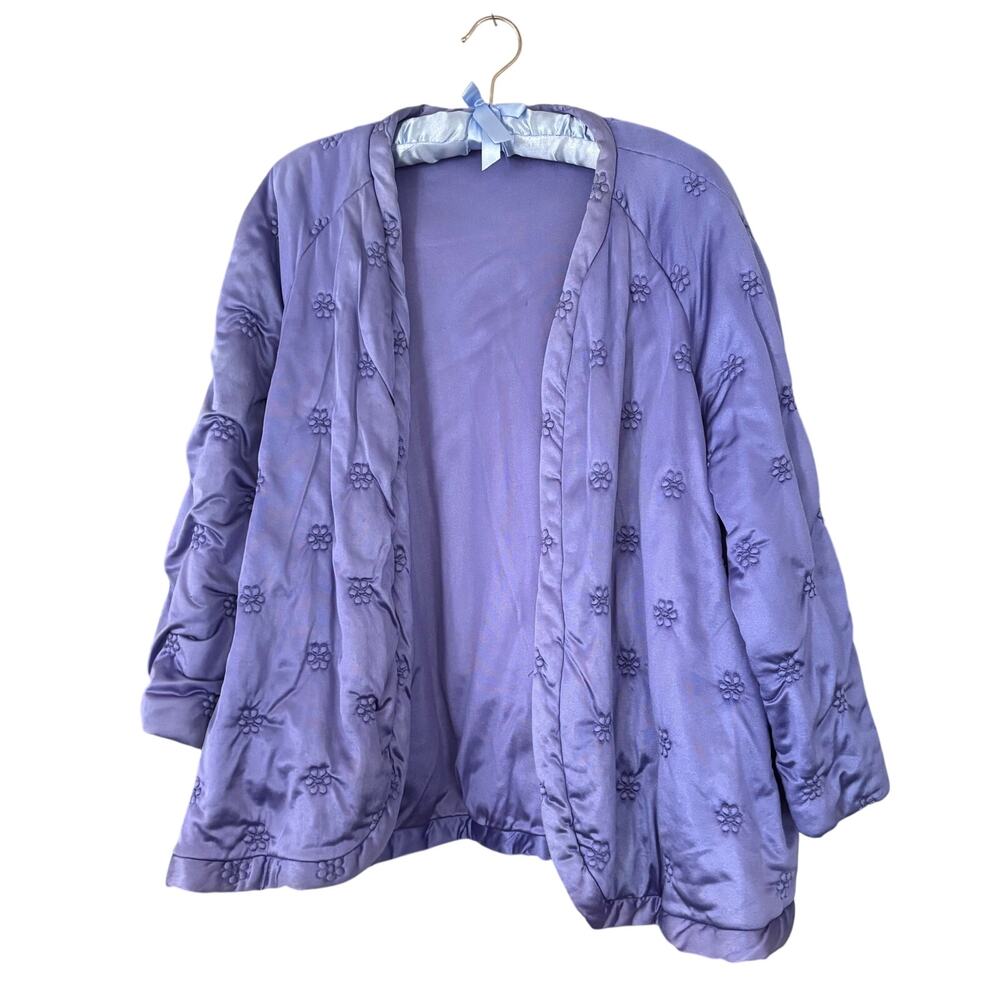 Vintage Formfit Quilted Bed Jacket Purple Textured Design Sz L Tag Satin Feel